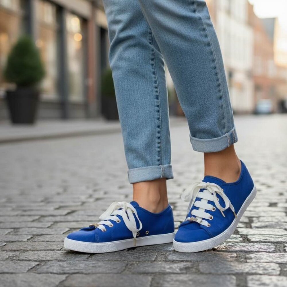 Kate Spade Lodero Neoprene Bright‎ Blue Fashion Sneakers. SZ 6. Medallion.